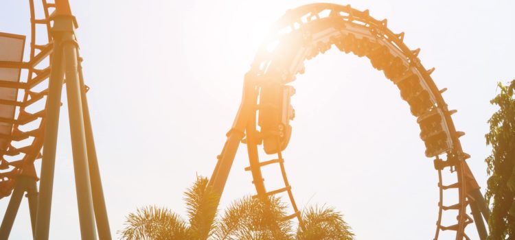 Close-up of a looping roller coaster.